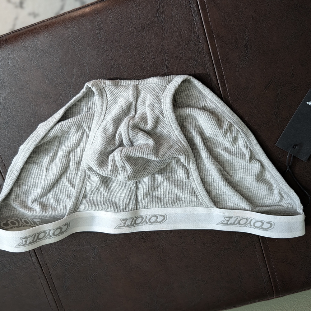 Gray Ribbed Bralette with Logo Band